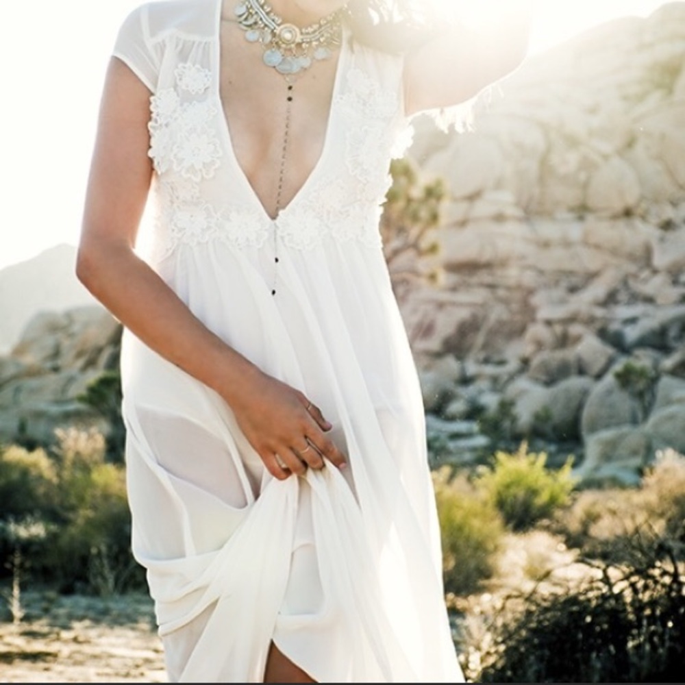 For Love And Lemons Ivory Sheer Lace Maxi Dress